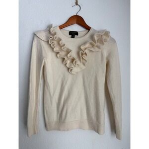 Charter Club Luxury 100% Cashmere Ruffle Neck Sweater Cream Off White Small